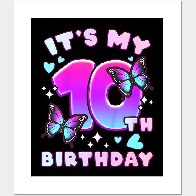 10th Birthday Girl 10 years Butterflies and Number Wall Art by deptrai0023